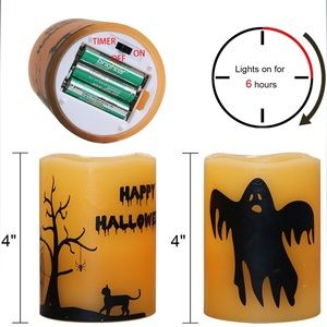 GenSwin Halloween Ghost Cat Flameless Candles Pack of 2
